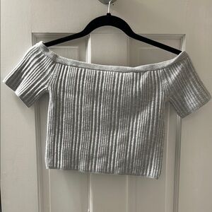 Aerie Gray Ribbed Off-Shoulder Crop Reversible Top